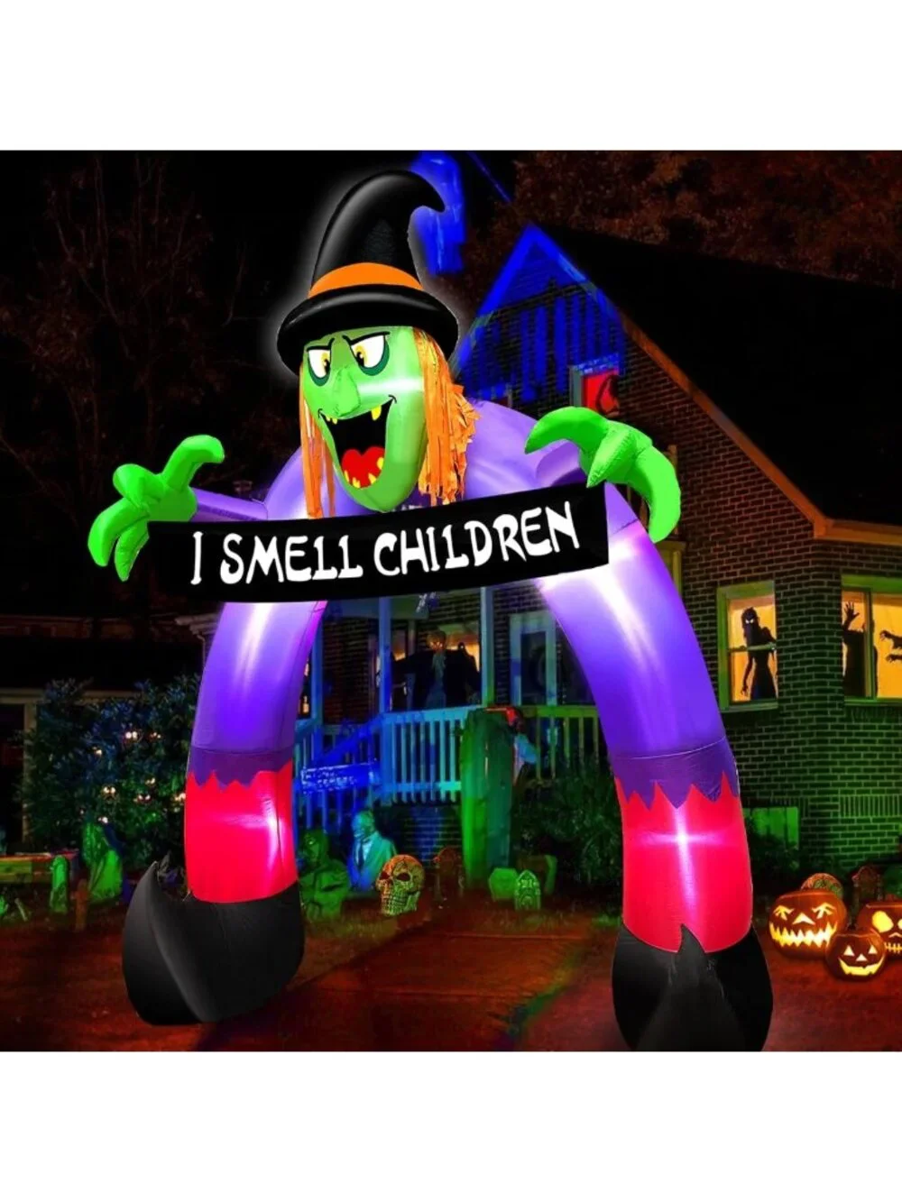 Spooky Halloween Outdoor Decor - Inflatable Witch with Banner Archway Display
